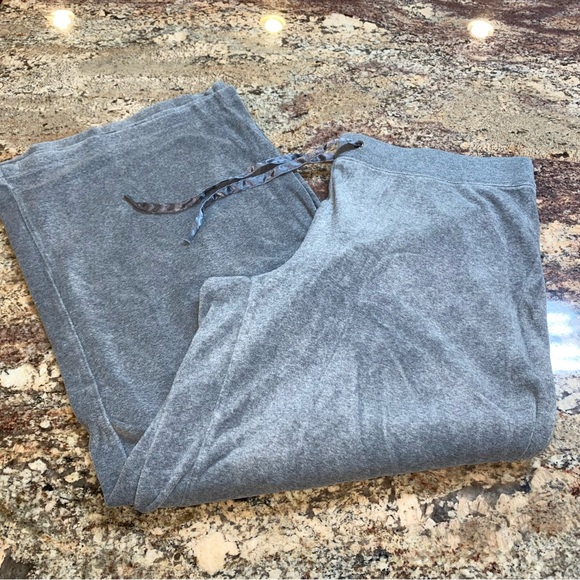 Plush & Lush Size XL Grey Velour Wide Leg Lounge Pants with Satin Drawstring - Picture 6 of 8